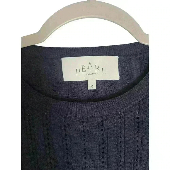 Pearl by LELA ROSE Short Sleeve Pointelle Knit Top Perforated Blue Size M - Picture 2 of 8